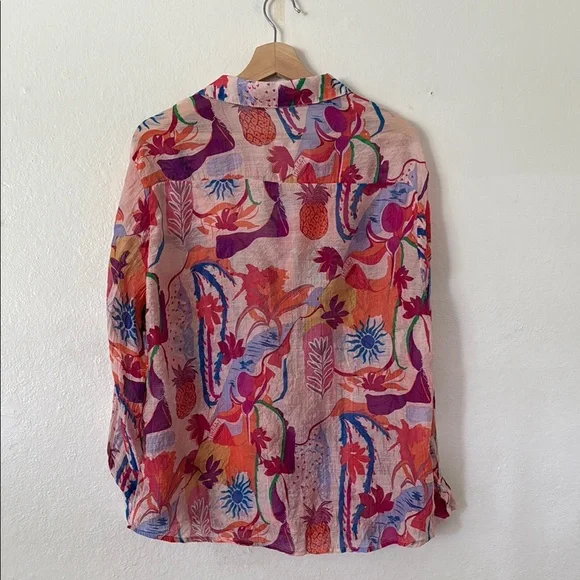 Milk & Honey Colorful Button Up Blouse in Pink Orange Blue Sz L - Picture 7 of 9